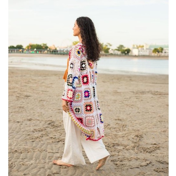 🎉 HP 🤍 Granny Crochet Hooded Tassle Boho Kimono NWT - Picture 11 of 12